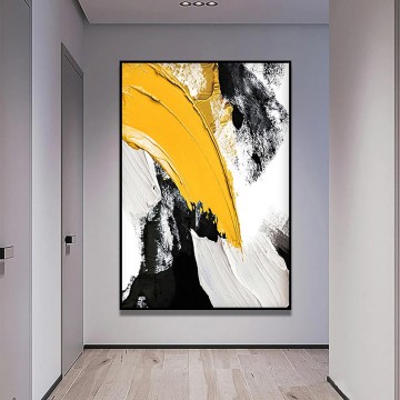 Brush yellow black abstract08 by Palette Knife wall art minimalism Oil Paintings